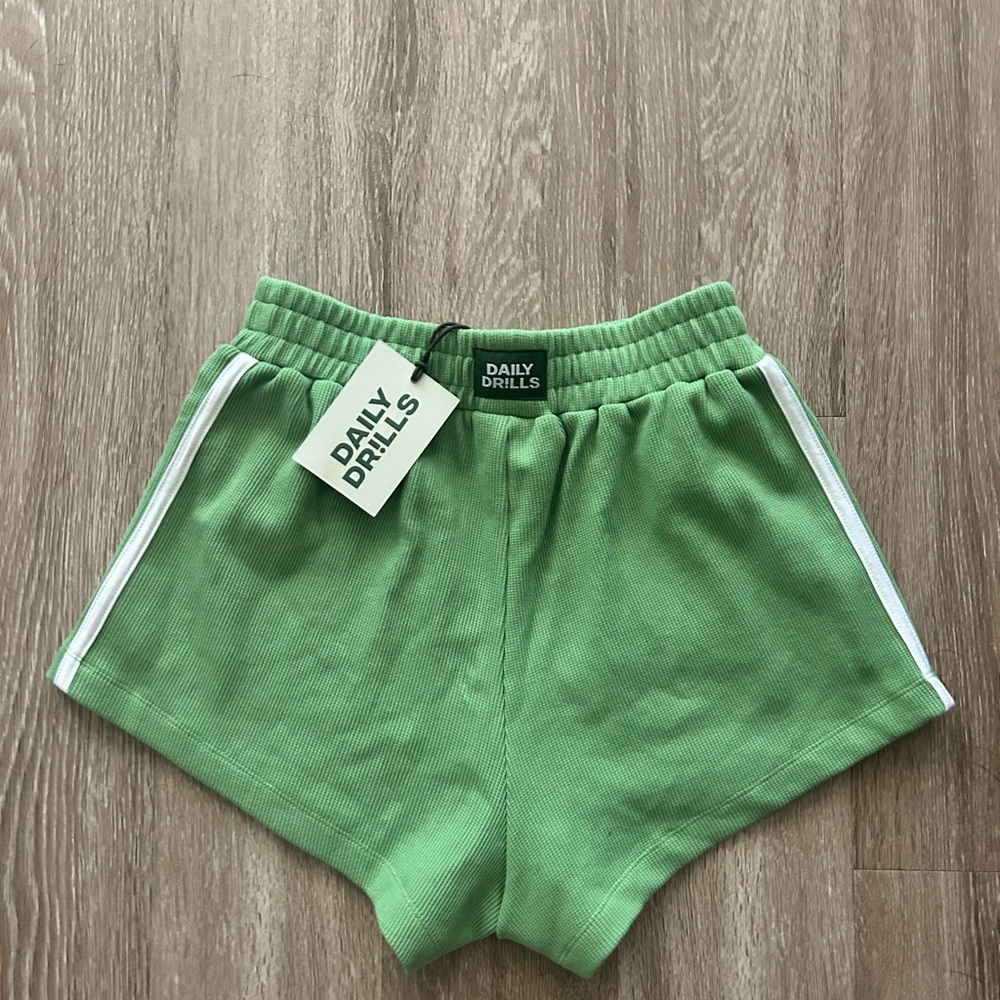 RARE and sold out! Daily Drills Lime Green Knit Shorts with White Side Stripes